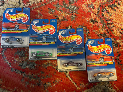 VTG Hot Wheels Tattoo Machines Series Complete Set of 4 Camaro Corvette 57 TBird