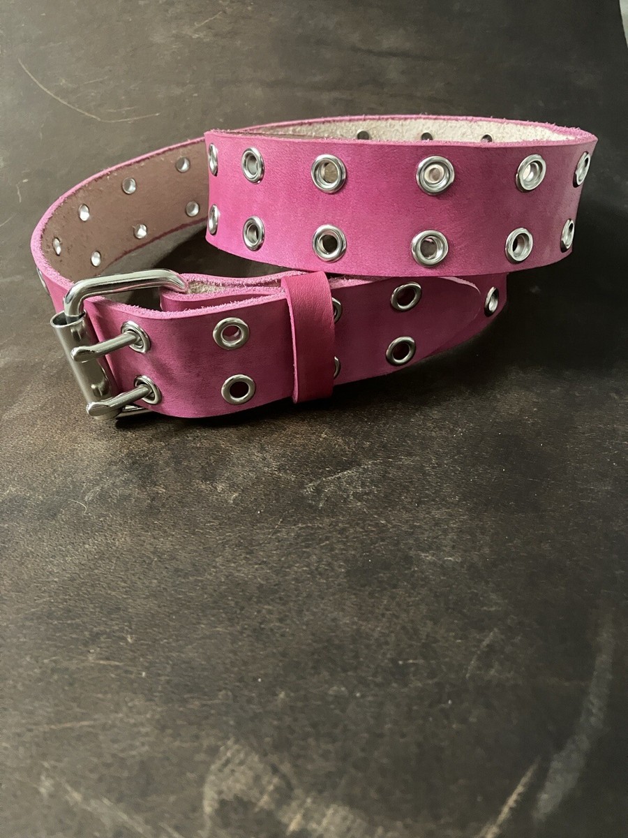 Pink Leather Belt 2 Holes Grommets Double Hole Double Prong