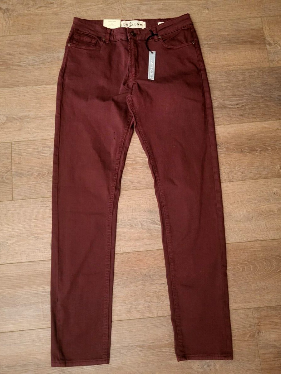 Mens LDN DNM Stretch Skinny Denim Jeans Pants Burgundy 30x32 NWT~ Tapered School