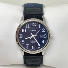 Timex Easy Reader Watch Men Indiglo 35mm Silver Tone Blue Dial Date running