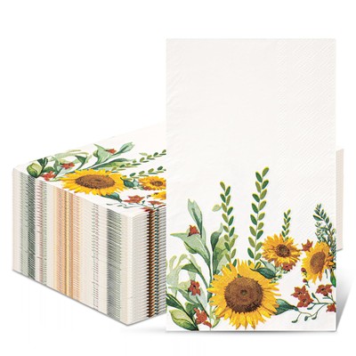 100Pack Floral Sunflower Napkins - 3 Ply Disposable Flower Napkins For Thanks...