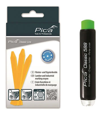 Pica SET: 12x Eco Signierkreide gelb + Kreidehalter 12er Forstkreide + Halter