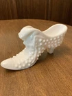 VINTAGE Fenton Hobnail White Milk Glass Cat Head Shoe / Slipper