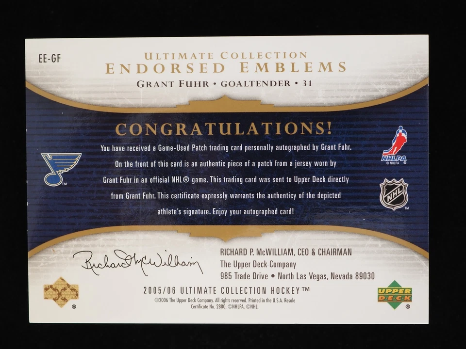 2005-06 Ultimate Collection Grant Fuhr Endorsed Emblems Auto Patch /35 - Image 4 of 4
