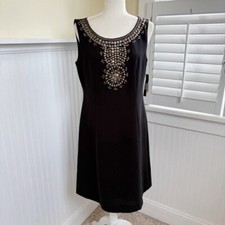 Tahari ASL Black & Bronze Beaded Neckline Sheath Dress Women’s Size 8 NEW