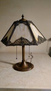 Stained Glass Lamp Handel Era, Handel Slag Glass Table Lamp