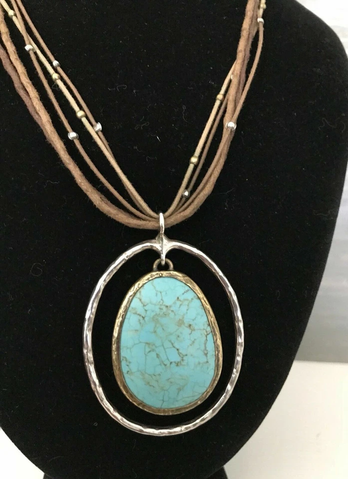 Silpada Pendant Howlite Necklace N1804 Leather Turquoise Sterling Silver 925 - Image 2 of 4