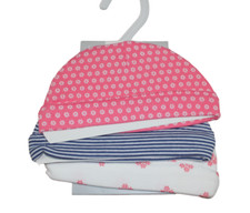 Carters Baby Girl Size 0-3 months Hat Cap 3pk Pink Navy Flower Set Beanie NWT