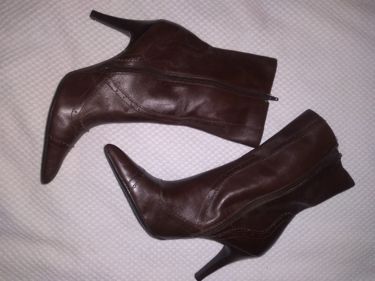 Nine West Mid Calf Brown Distressed Leather Stiletto Zip Up