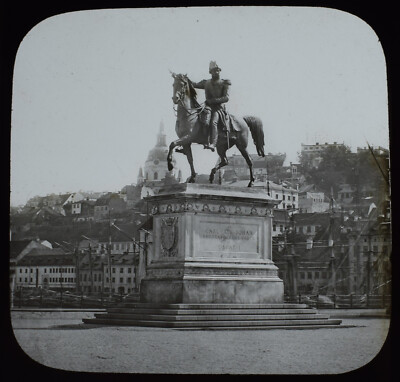 STOCKHOLM STATUE VON KÖNIG CHARLES XIV SCHWEDEN UM 1870 Magische Laterne Dia FOTO