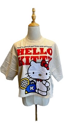 Hello Kitty White Graphic Print Cotton Knit Crew Neck Short Sleeve T-Shirt L