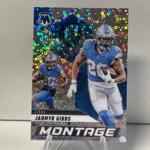 Jahmyr Gibbs 2025 NFL Panini Mosaic No Huddle Silver Disco Montage #15 Lions