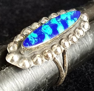 Vintage MEXICO Signed Southwestern Sterling Silver & Azurite Sz 6.5 Ring 3.5g