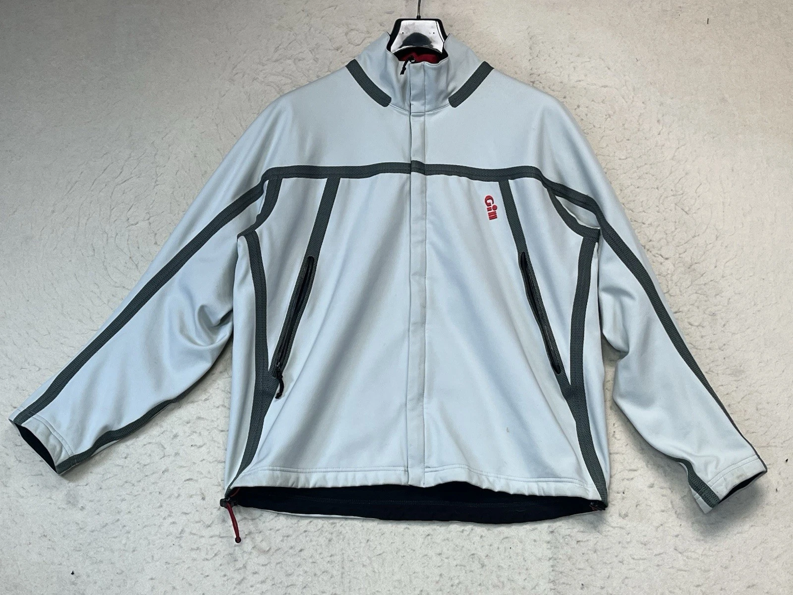 Gill Jacket Mens Mock Neck Adjustable Light Grey Size Large See Stains
