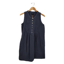 Quince Women 100% Organic Cotton Gauze Sleeveless Swing Dress Indigo Blue M