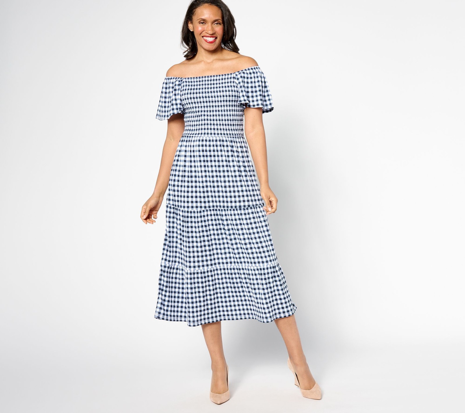 Denim & Co. Women's Dress Sz L Heritage Regular Printed Knit Gauze Black A633719