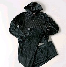 Juicy Couture Velour Jogger set 2pc PJ set Hoodie Pants Size L Pink Black