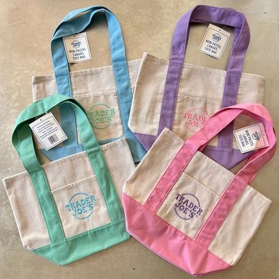 Trader Joe s Mini Spring Pastel Canvas Tote Bag Collection - Set of 4 (NWT)
