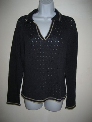 BRIONI WOMEN'S NAVY 100% COTTON LONG SLEEVE V-NECK COLLAR SWEATER SIZE 44