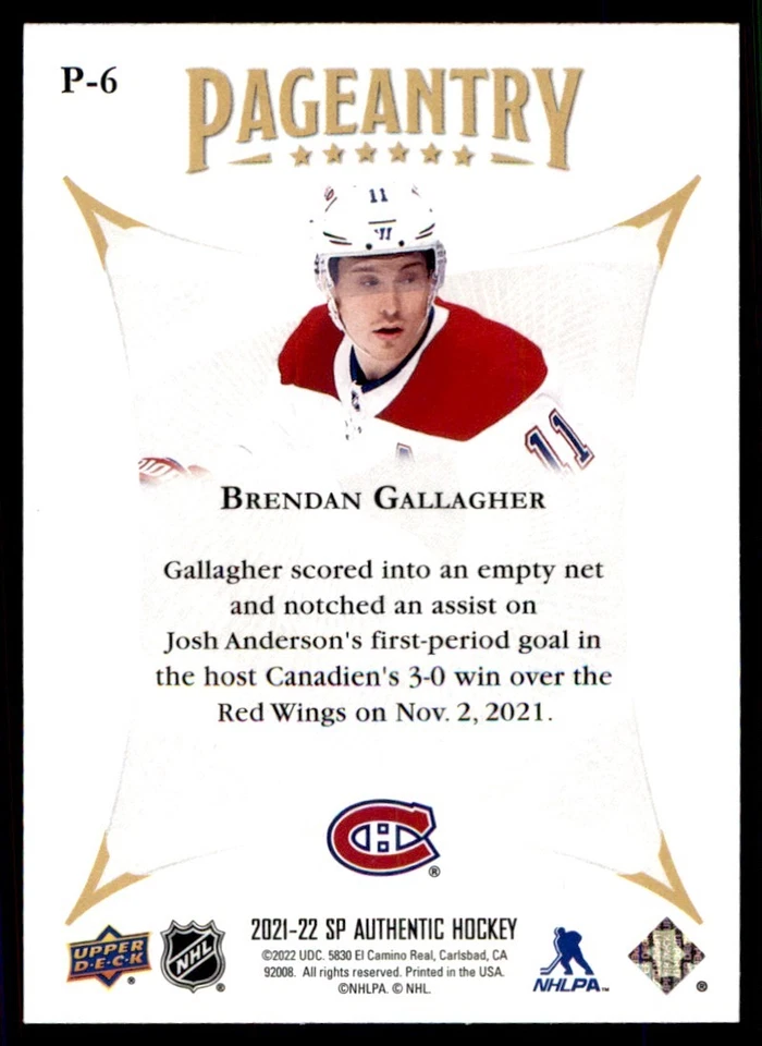 2021-22 SP Authentic Pageantry Brendan Gallagher Montreal Canadiens #P-6 - Image 2 of 2