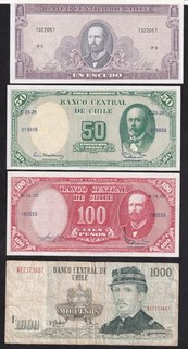 Chile 4 Banknoten 1960 2007 Zustand siehe Scan #38