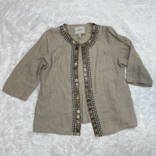 Chicos Womens Plus Size 3 100 Linen Beaded Blazer Jacket Thirty Unforgettable