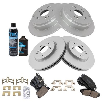 Front & Rear Ceramic Brake Pad & Coated Rotor Kit w/Fluids for Acura Honda