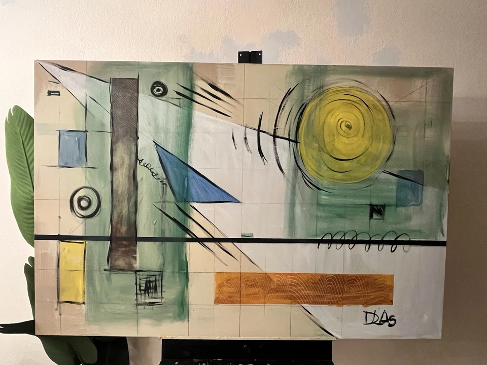 Large Abstract Painting 48X32 Original MCM Mid Century Modern Signed Wall Art - Image 2 of 4