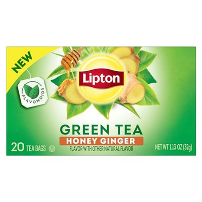 Honey Ginger Green Tea Bags, Flavored, Unsweetened Teabags for Hot Tea or Iced T