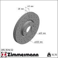 2X Zimmermann 285.3516.52 Bremsscheibe FüR Hyundai KIA Sorento Santa FE Ix55 XM