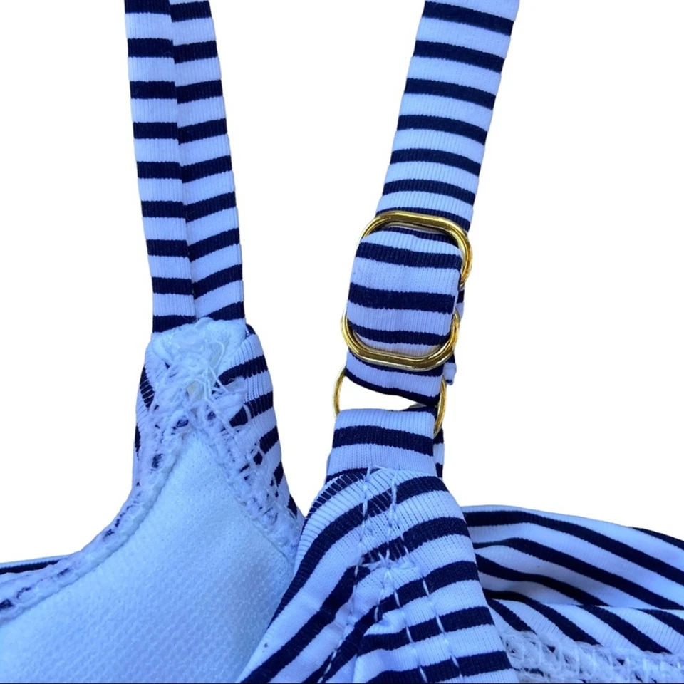 Xhilaration White & Blue Stripe Flounce Bikini Top Size Medium - Image 4 of 4