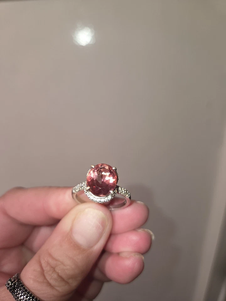 Genuine Labradorite Ring 3.48ctw White Zircon. 38ctw Rhodium Over 925 BEAUTIFUL - Image 2 of 4