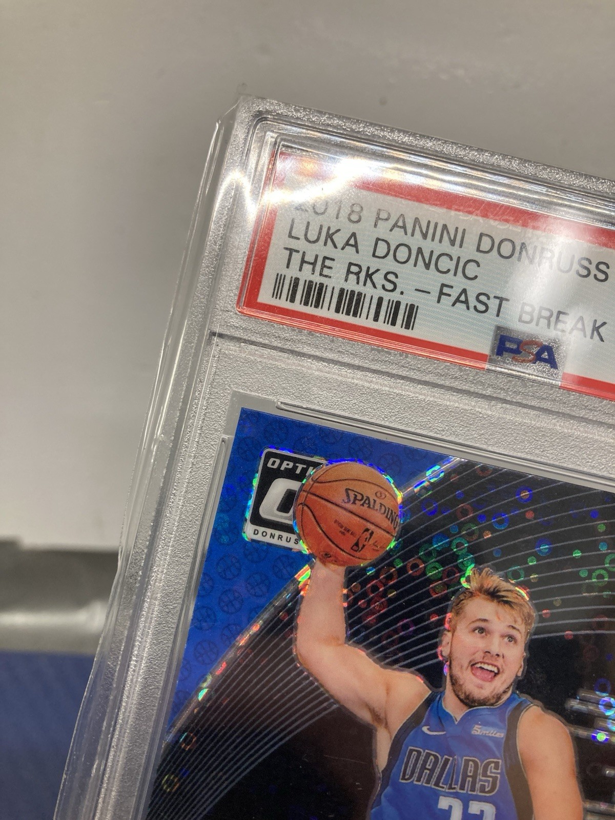 2018 Panini Donruss Optic Luka Doncic The Rookies Fast Break Holo PSA 9 view 5