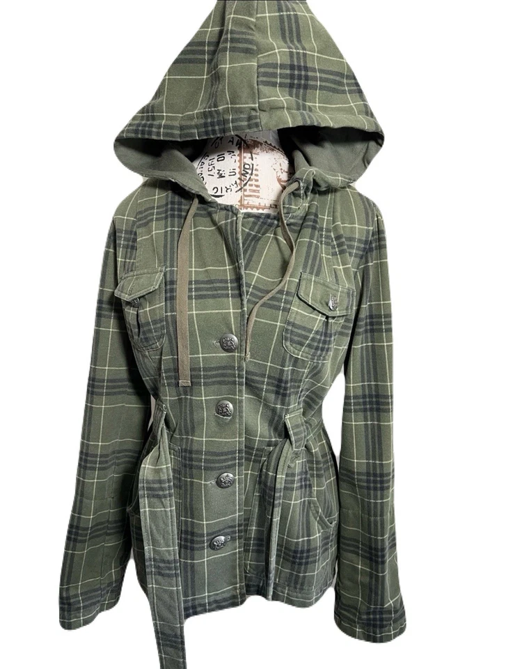 Chaqueta forrada con capucha a cuadros verde oliva talla L autoestima para niñas adolescentes Foto 4 de 4