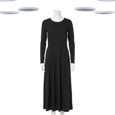 Ex Fat Face Women's Midi Dress Black Jersey Long Sleeve Pockets