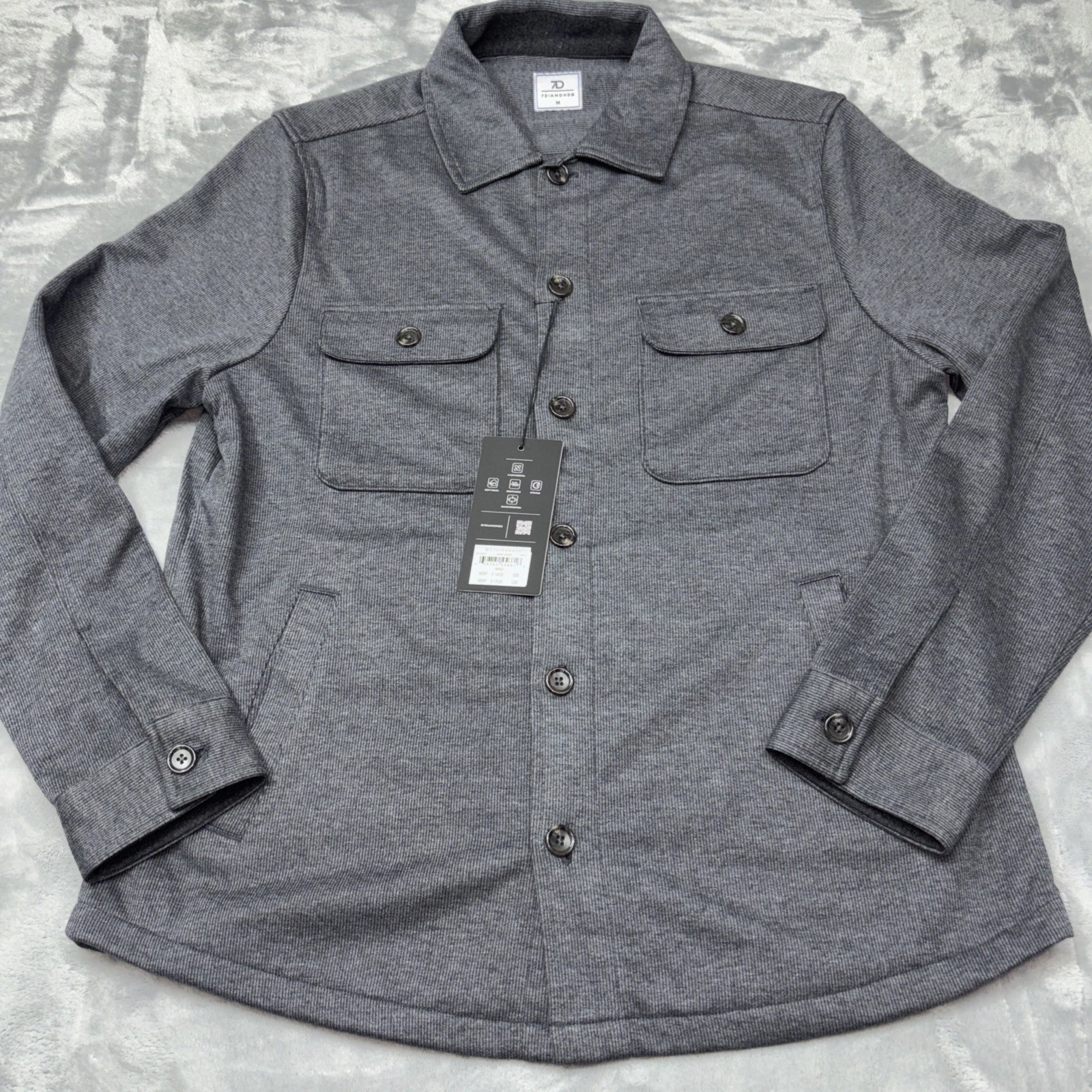 7 Diamonds Men’s Medium Button-Front Dark Charcoal Shirt Jacket NWT