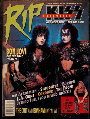 RIP Magazine June 1990 KISS, Bon Jovi, Skid Row, LA Guns, Slaughter, Europe RARE
