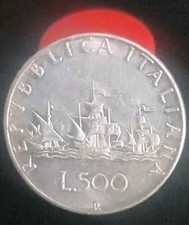 Moneta Argento 500 Lire Caravelle  1965