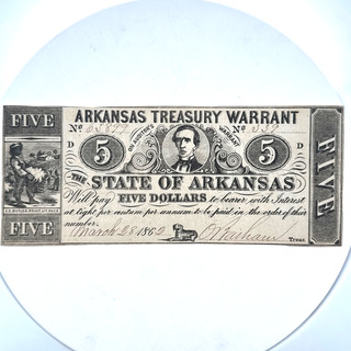 1862 $5 The States of Arkansas Treasury Warrant Civil War Era Obsolete Bank Note