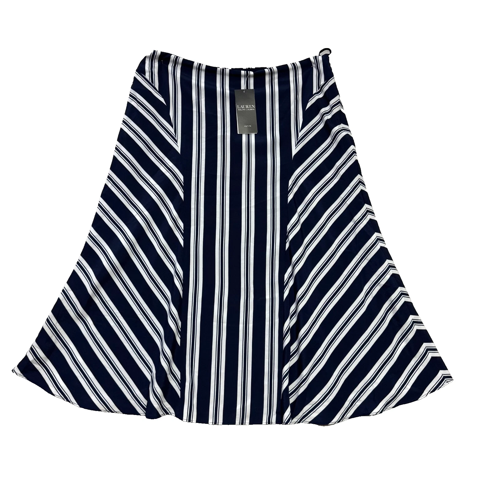 Lauren Ralph Lauren Petite Stripe A Line Midi Skirt Women 4P Navy White NWT $175