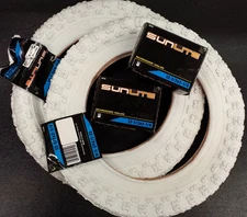 TWO Sunlite 12 1/2 X 2 1/4 Inch Bicycle Tires-White INCLUDES TUBES and rim bands
