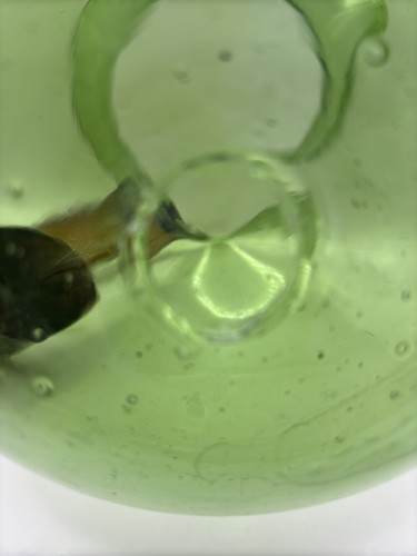 Vintage Hand-Blown Glass Pitcher Green With A Brown Handle - Picture 5 of 9
