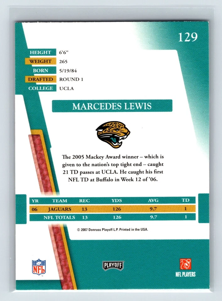 2007 Playoff Absolute Memorabilia - Marcedes Lewis #129 - Image 2 of 2