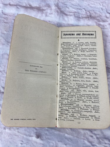 1899 Werner’s Dictionary Synonyms Antonyms Mythology Familiar Phrases Antique - Imagen 8 de 13