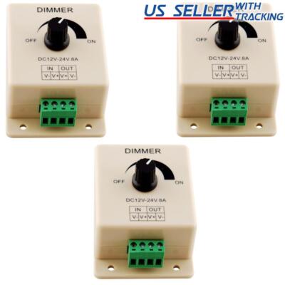 3pcs Manual Dimmer Switch for LED Strip Light, 12V 8A Mountable with Terminals