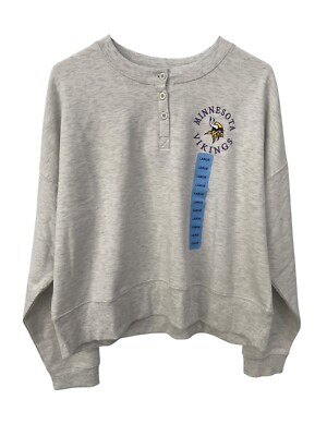 NFL Team Apparel Minnesota Vikings Henley Sweatshirt Size Large Gray Active NEW