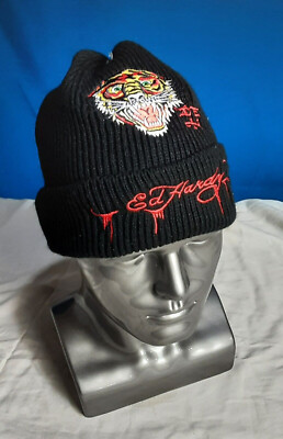 Ed Hardy ニットビーニー NWT Ed Hardy Women's 2 in 1 Tiger Pom Hat and Love Kills Slowly