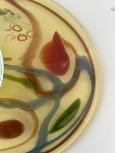 Large Amber Hand Blown Abstract Murano Blue Green Glass Oval Tray Platter Stand - Picture 7 of 11