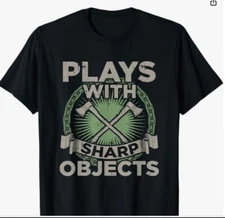 Men's Ax Throwing Plays with Sharp Objects Tee, Size Small NEW