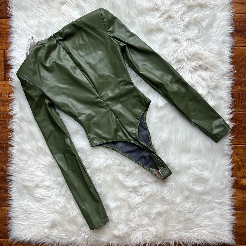 zara green leather bodysuit